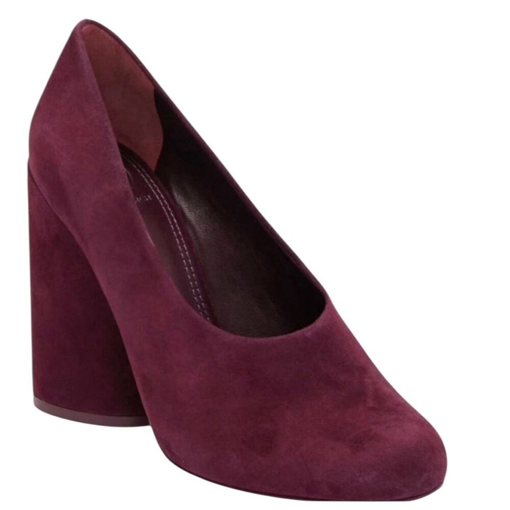Tory Burch Lucia Suede Pumps Deep Purple Burgundy Block Heel Shoes 6.5 Slip On